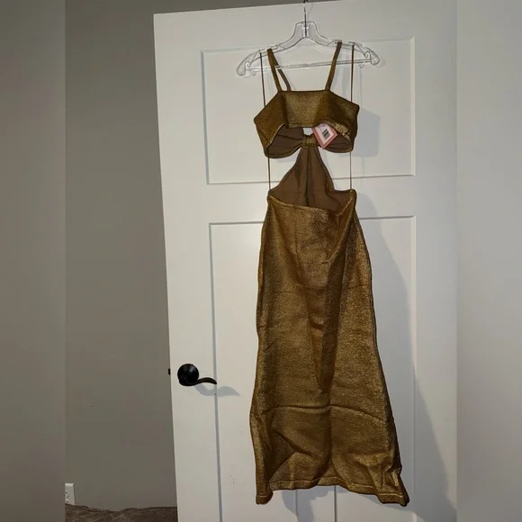 New Cult Gaia Serita Knit Dress in Gold L